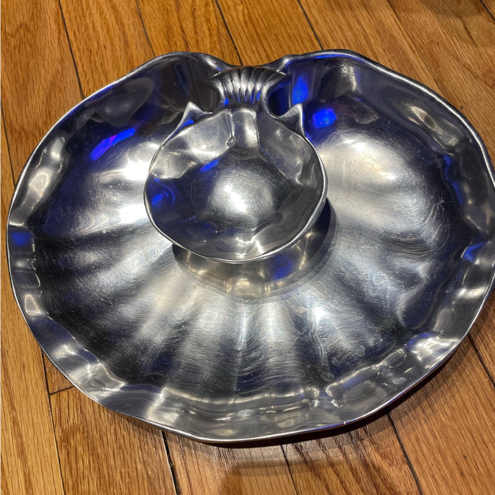 Vintage Pewter Clam Shell Serving Bowl Wilton Armetale Hors d'oeuvre Platter set